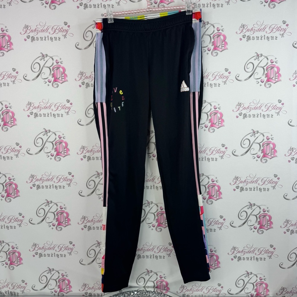 Adidas joggers love unites limited edition rainbow 🌈 Black and Pink Joggers